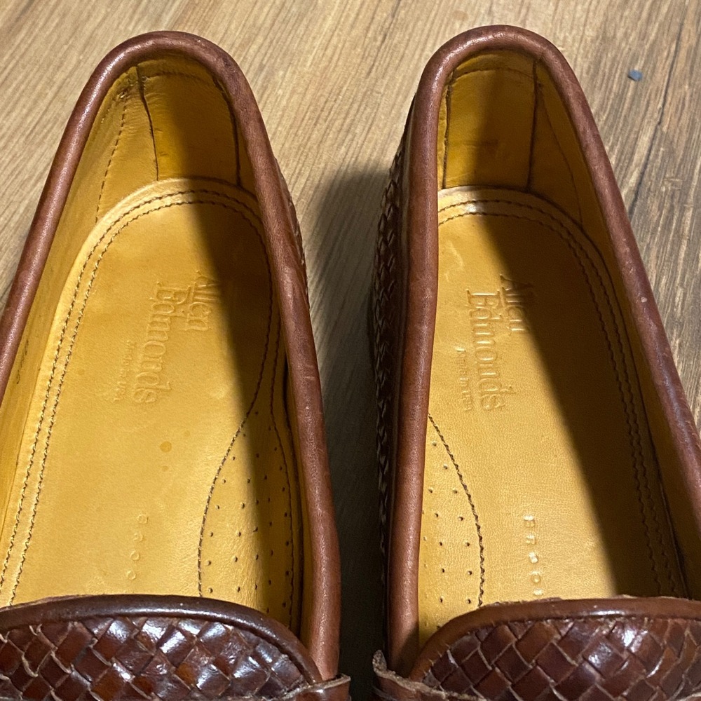 Allen Edmonds Mens Woven Leather Penny Loafers Brown Size 8.5B Made in USA 81067 - Picture 6 of 8